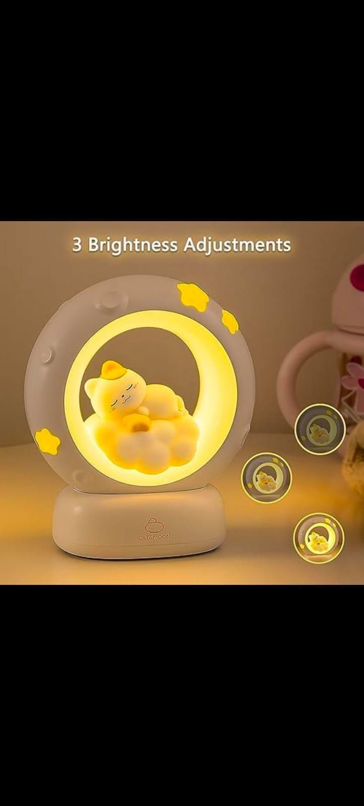 Moon LED Night Lamp with 3 Brightness Modes & Touch Control